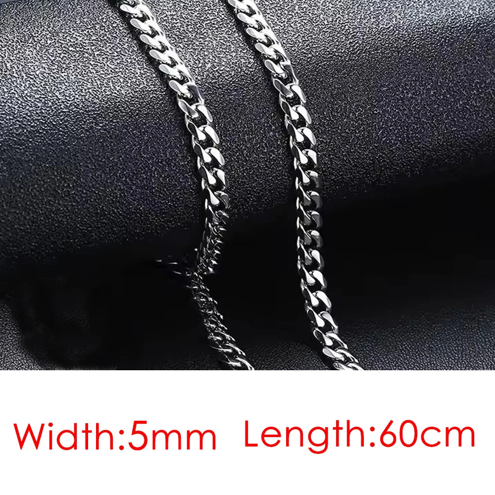 Silver Cuban Chain Necklace Stainless Steel 3/5MM