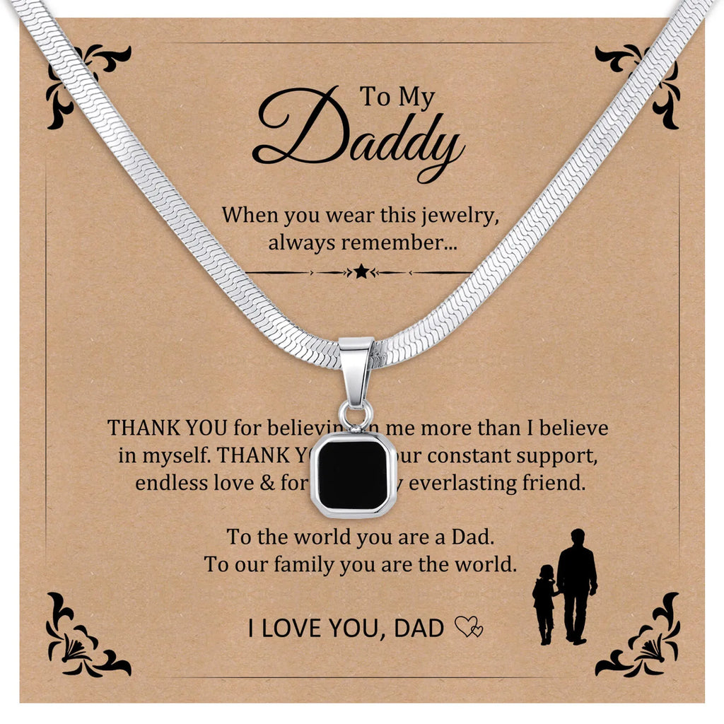 Vnox Geometric Square Natural Stone Pendant Necklace for Men, Gold Silver Color Stainless Steel Blade Chain, Trendy