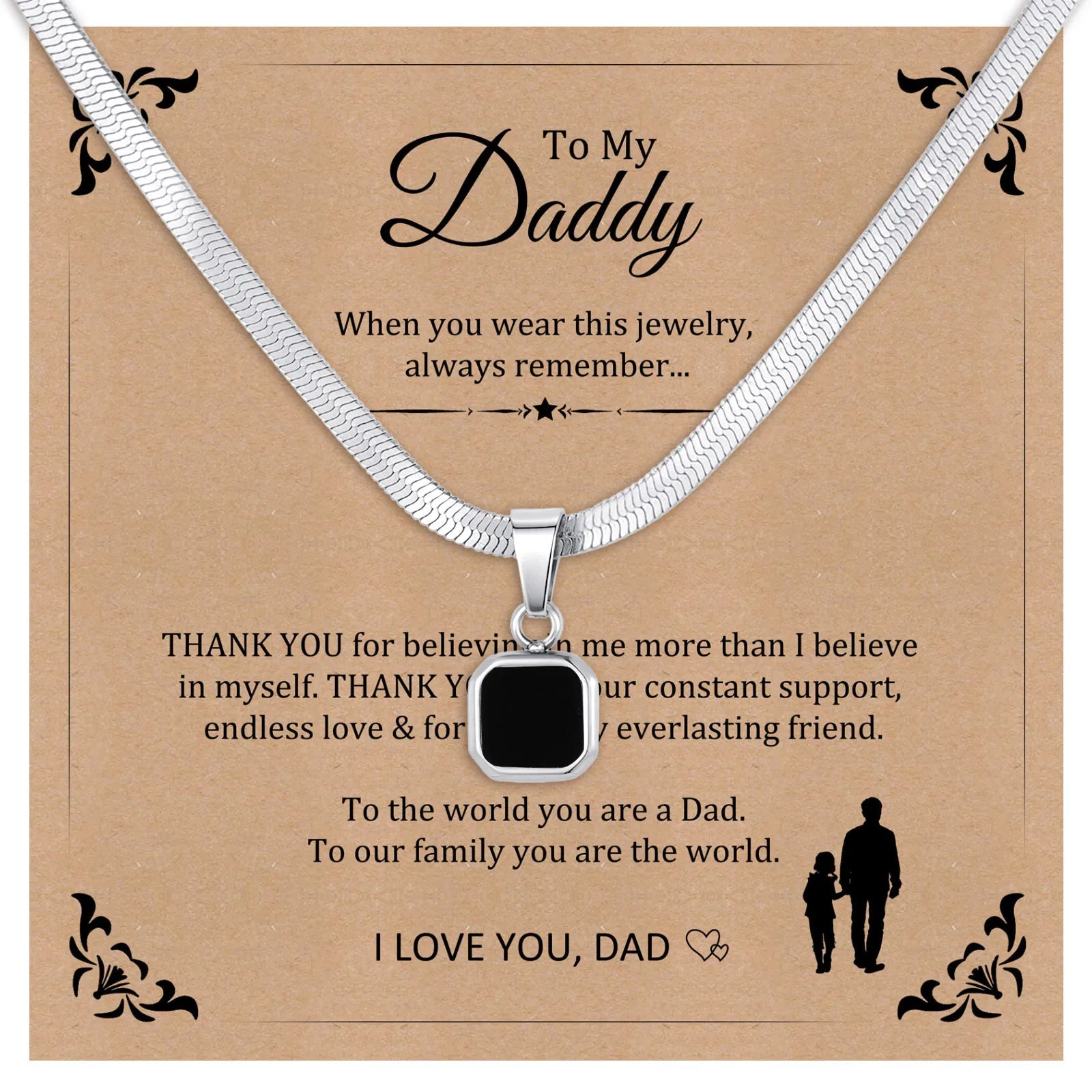 Vnox Geometric Square Natural Stone Pendant Necklace for Men, Gold Silver Color Stainless Steel Blade Chain, Trendy