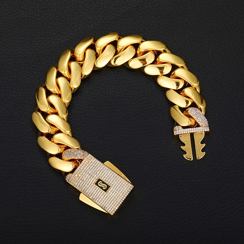 Iced Out Miami Cuban Link Bracelet for Men — Gold-Tone CZ, 20mm