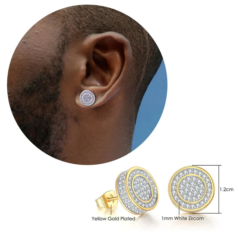 Iced Out Round Stud Earrings — Gold