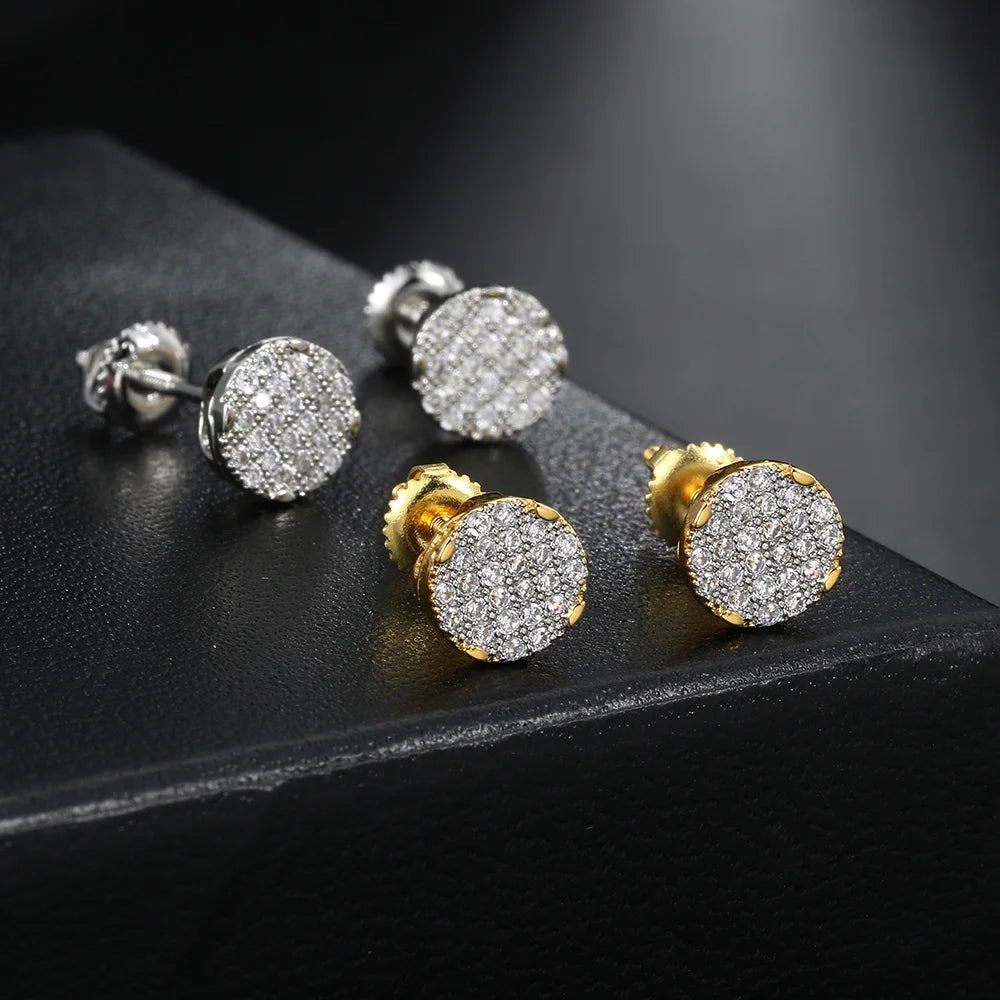 Iced Out Zircon Screw Stud Earrings — Gold