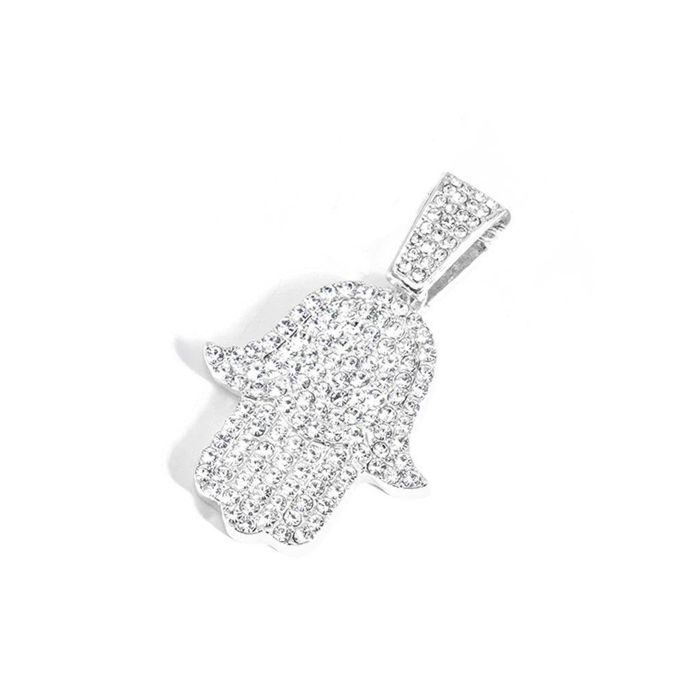 Men's Women Hip Hop Hamsa Hand Pendants Necklaces With 4mm Crystal Tennis Chain Punk  Rapper Jewelry Hiphop Style Couple Gifts