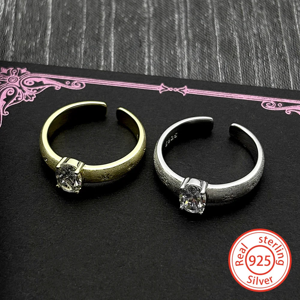 Two-Tone Ring Sterling Zircons Set Matte