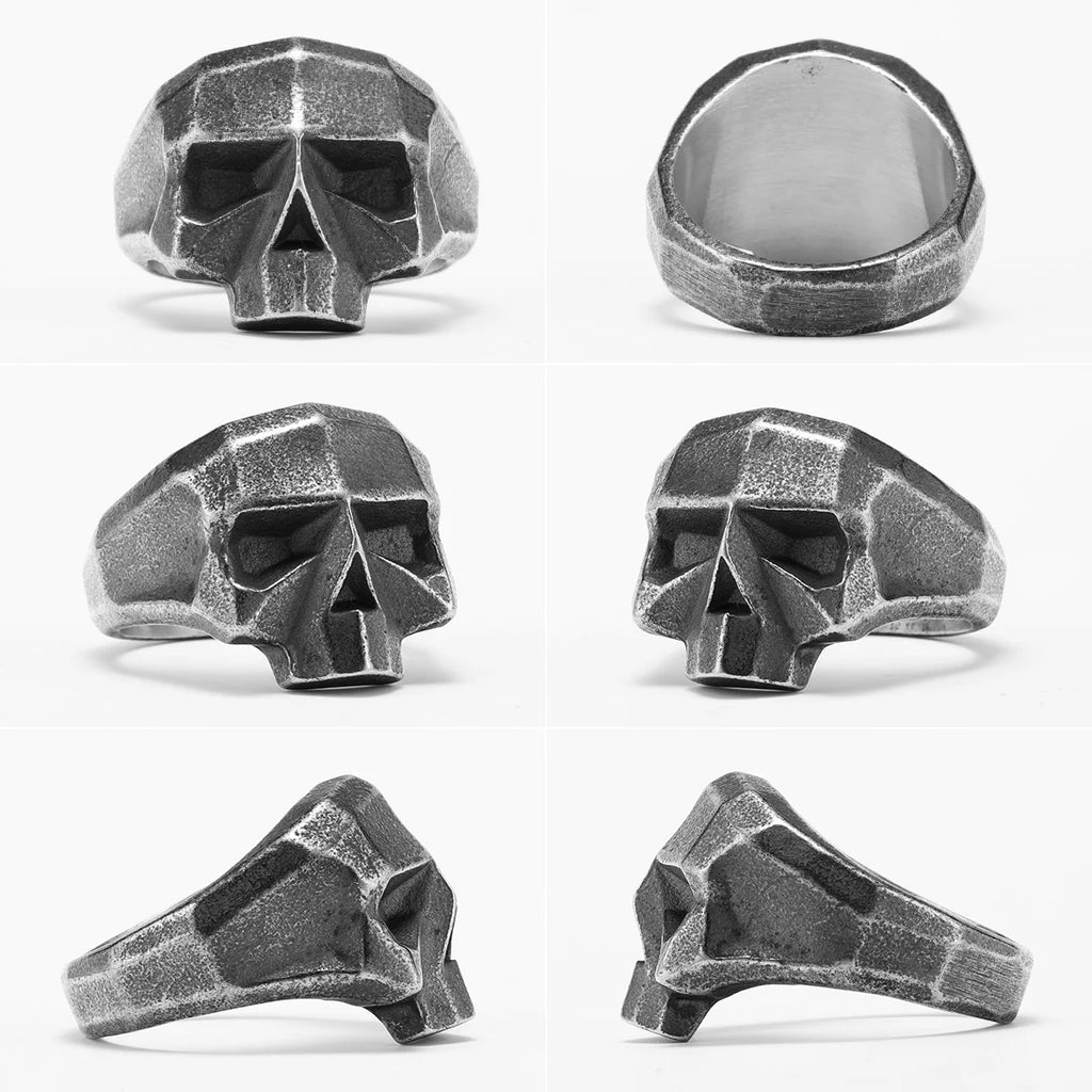 Geometric Cut Skull Ring — Stainless Steel