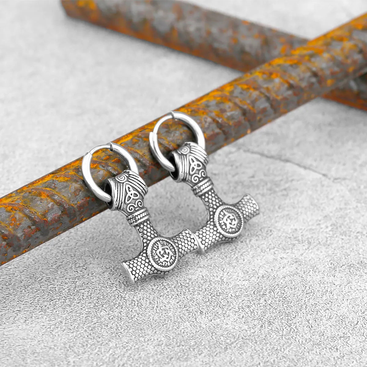Creative Retro Thor's Hammer Vikings Earrings Men's Stainless Steel Nordic Teen Personality Jewelry Stud Earrings