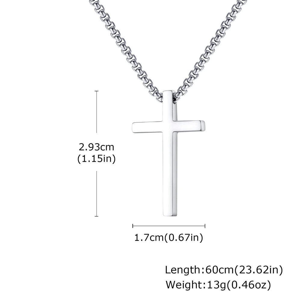 Vnox 60cm Box Chain Cross Pendant Necklaces for Men, Simple Plain Black Silver Gold Color Stainless Steel Thick Cross Collars