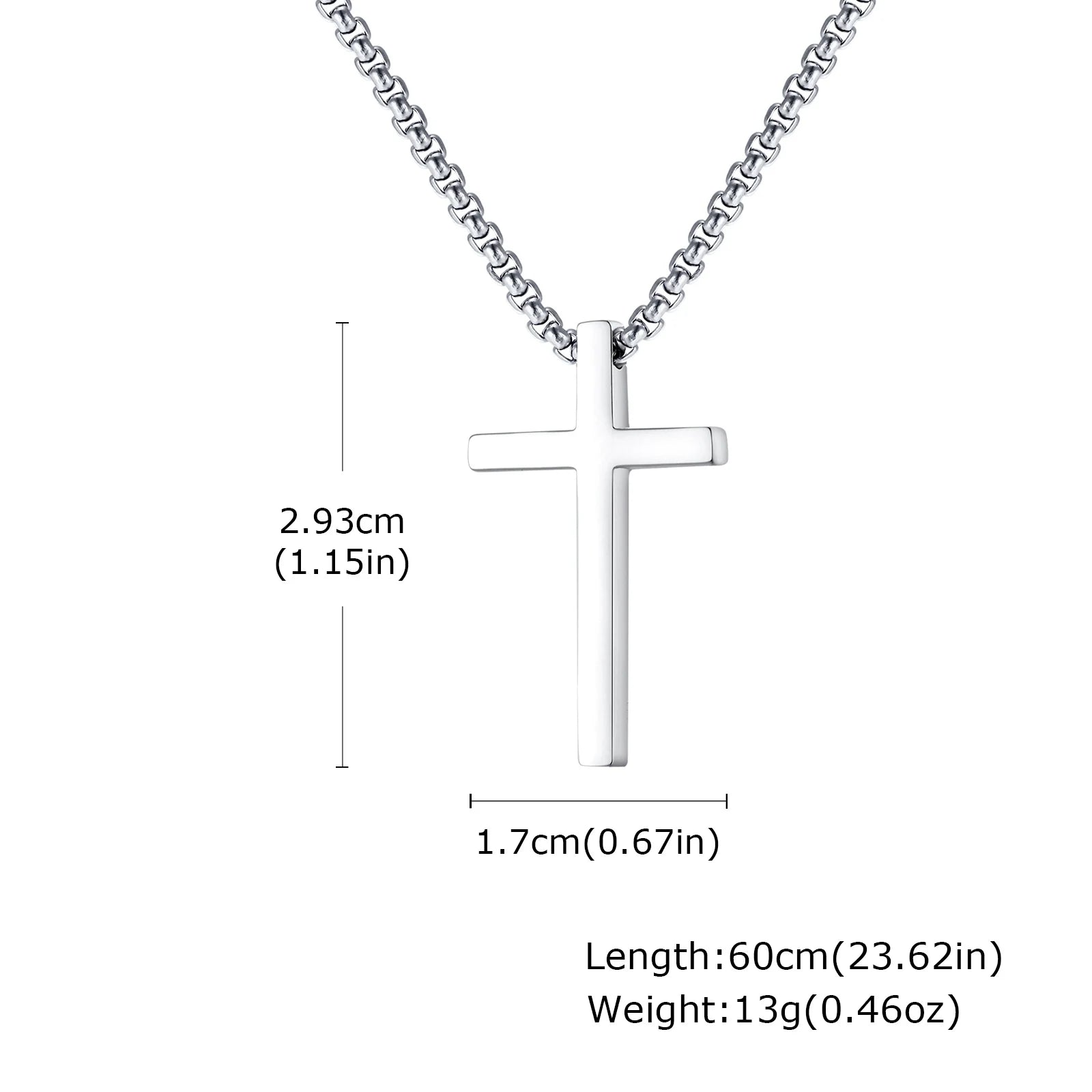 Vnox 60cm Box Chain Cross Pendant Necklaces for Men, Simple Plain Black Silver Gold Color Stainless Steel Thick Cross Collars