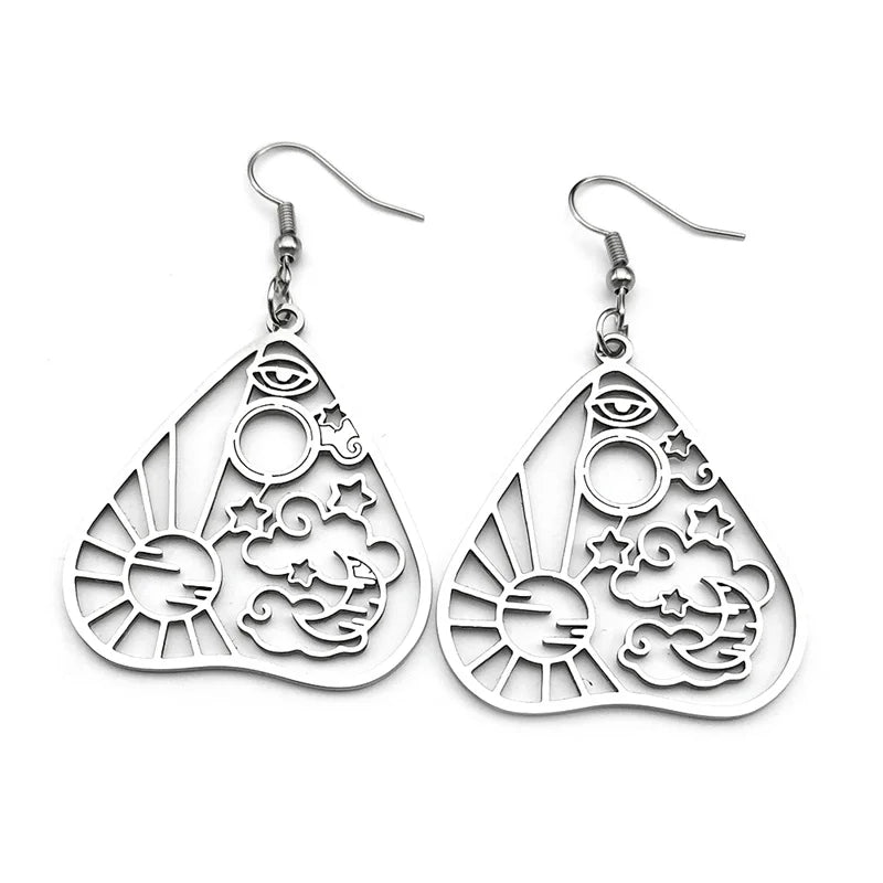 Heart Evil Eye Silver Earrings Gothic Sun Moon