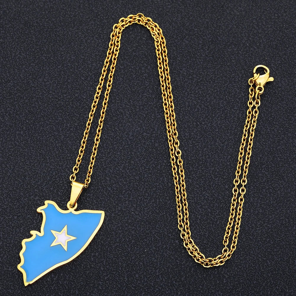Somali Enamel Pendant Necklace — Stainless Steel