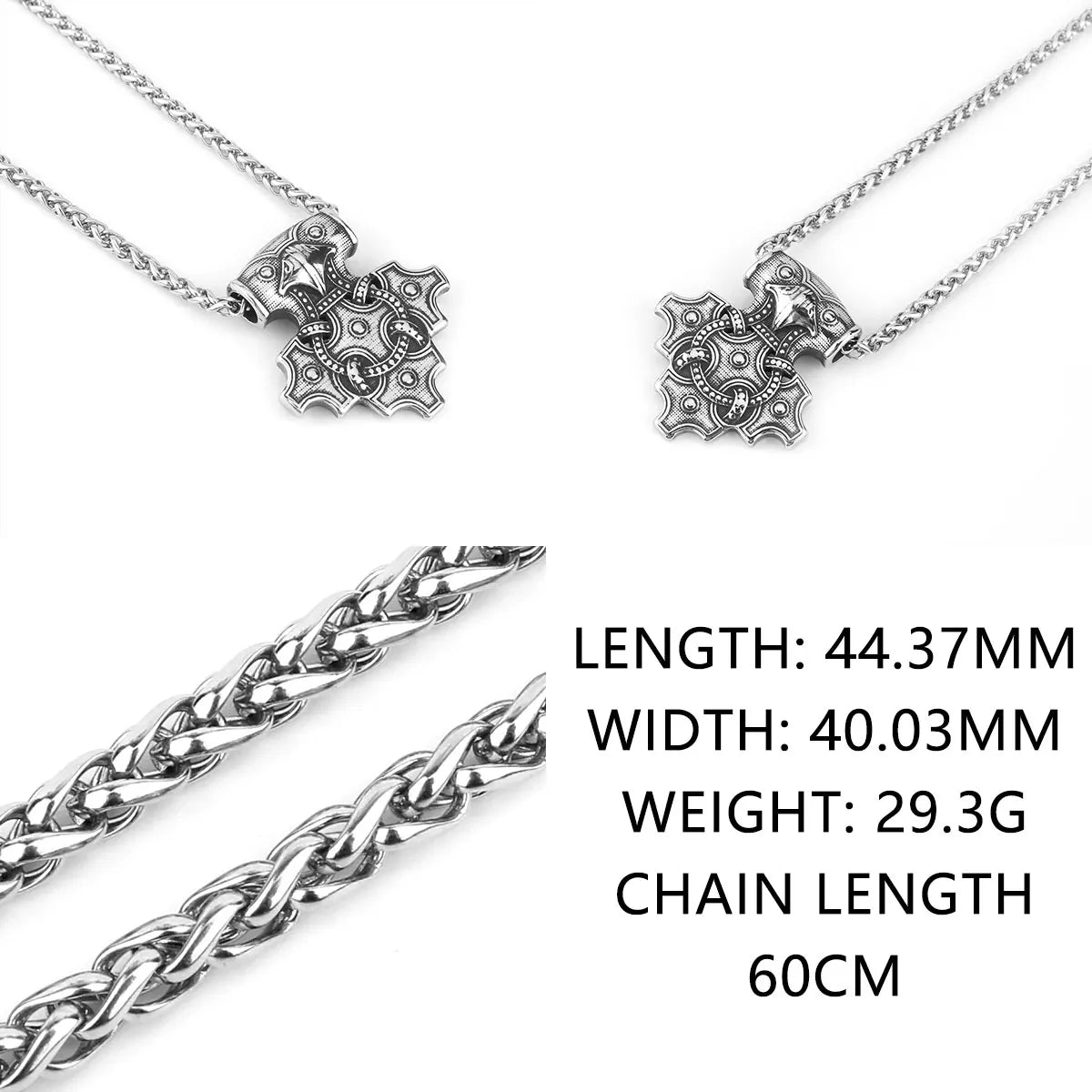 Men's Domineering Stainless Steel Raven Thor's Hammer Pendant Necklace Retro Viking Fashion Jewelry Necklace
