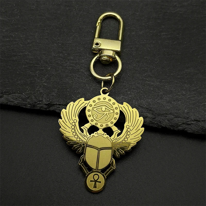 Egyptian Scarab Eye of Ra Horus Symbol Necklaces Stainless Steel Gold Color Ankh Key Of Life Necklace Jewelry collares