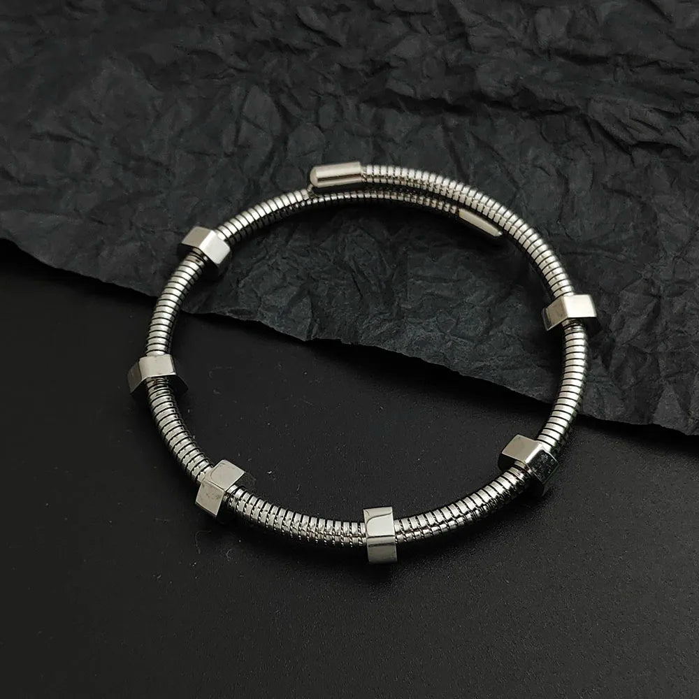 Double Layer Wire Nut Bracelet — Stainless Steel, Gold or Silver