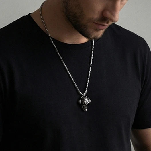Skull Headphone Pendant Necklace Stainless Steel