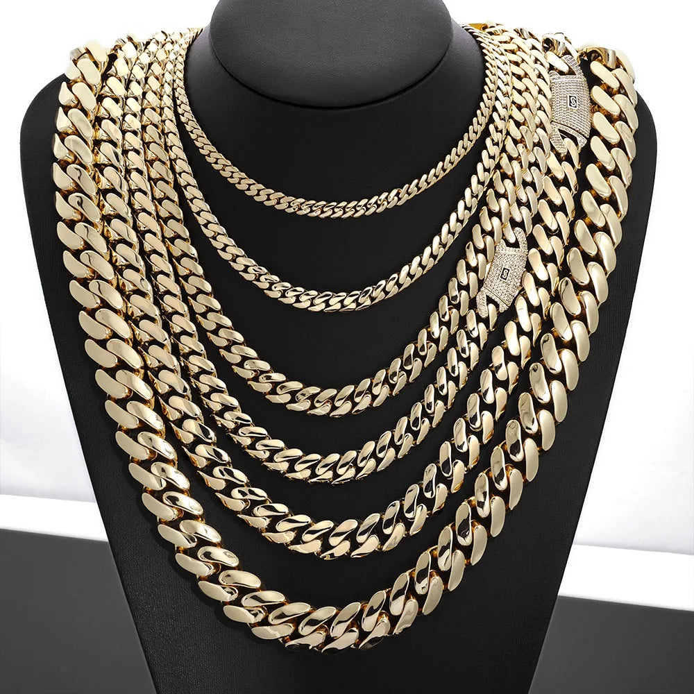 NY Hip Hop Jewelry Multiple Sizes Monaco Chain 14K Gold Plated 6/8/10/12/15MM Cuban Link Necklace for Men Party Gift