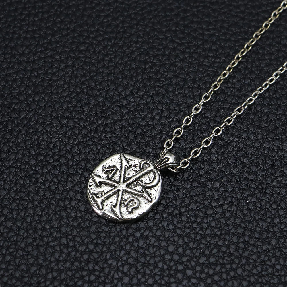 Chi-Rho Alpha Omega Pendant Necklace — Zinc Alloy