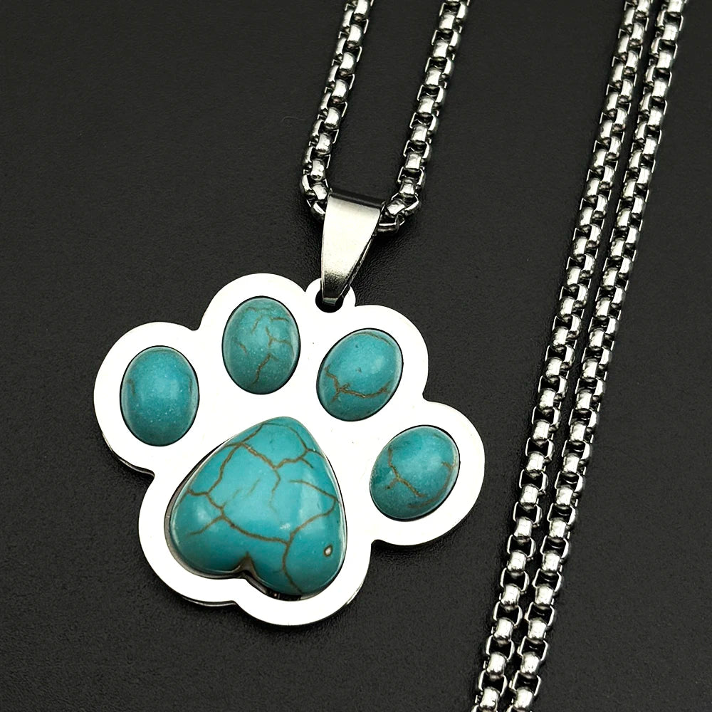 Cute Cat Dog Claw Pendent Necklace For Women Men Stainless Steel Silver Color Stone Animal Pet Lover Gifts Jewelry