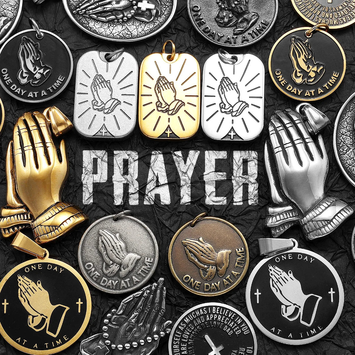 Praying Hands Cross Pendant — Stainless Steel