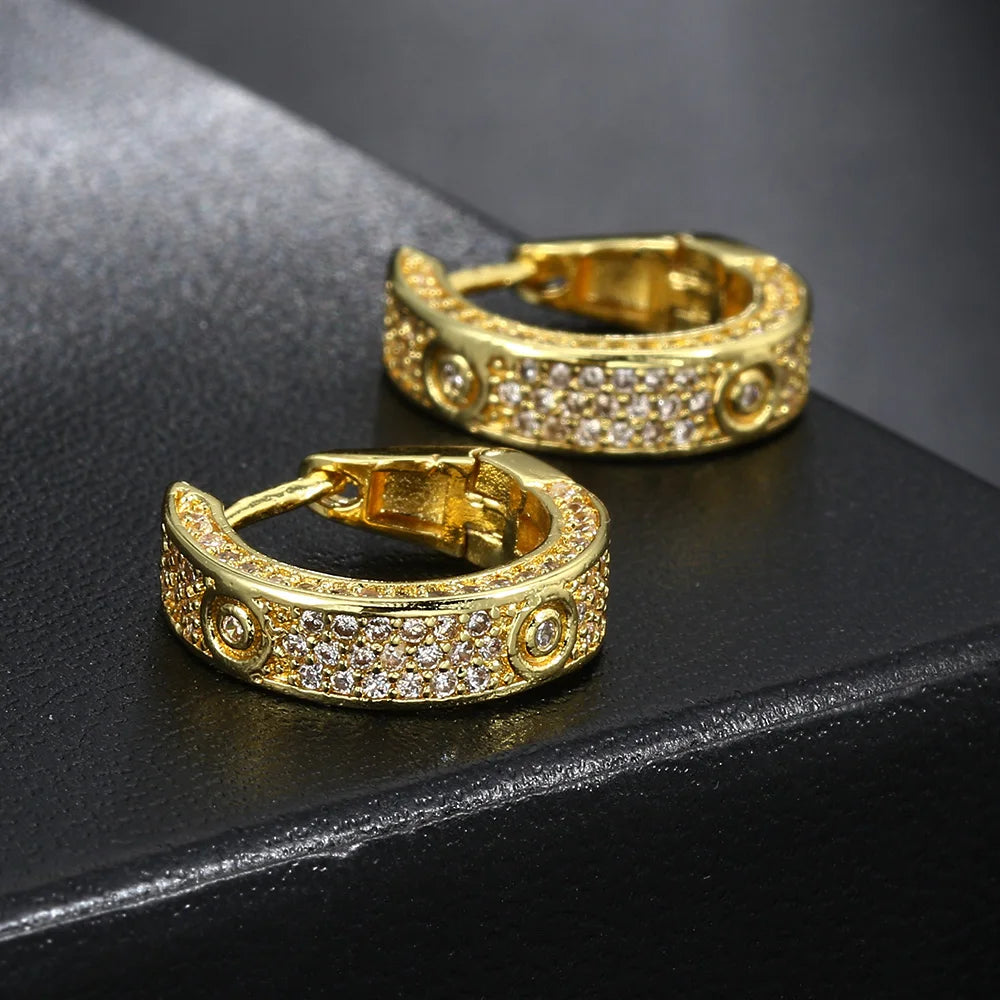 Iced Out Round Hoop Earrings — Gold