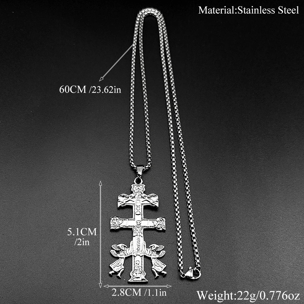 Caravaca Cross Pendant Necklace — Stainless Steel