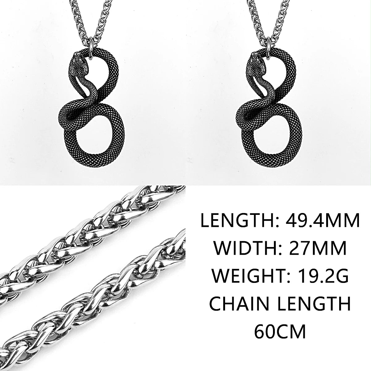 Stainless Steel Vintage Animal Snake Pendant Necklace Men Gothic Winding Imitation Viper Punk Hip Hop Necklace Jewelry
