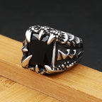 Gothic Dragon Black Ring Vintage Claw Punk Stone