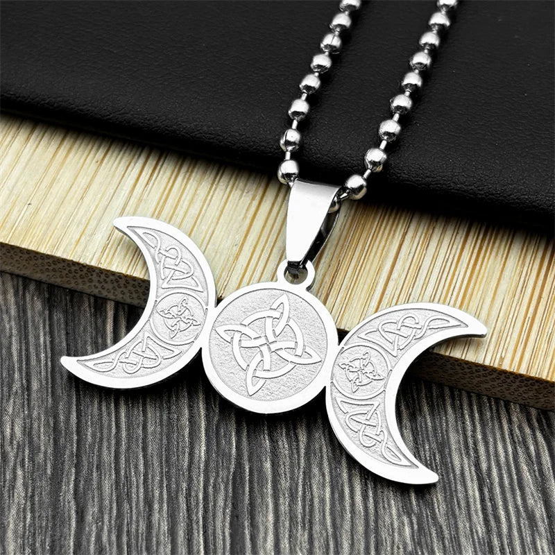 Viking Steel Pendant Wiccan Triple Moon Goddess