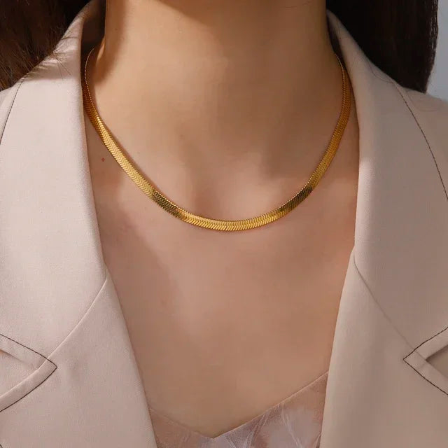 Gold Herringbone Snake Chain Necklace 5mm — Stainless Steel