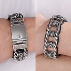 Cool Men‘s Stainless Steel Braided Rope Dragon Bone & Skull Head Bracelet for Man Religious Scripture Bracelets