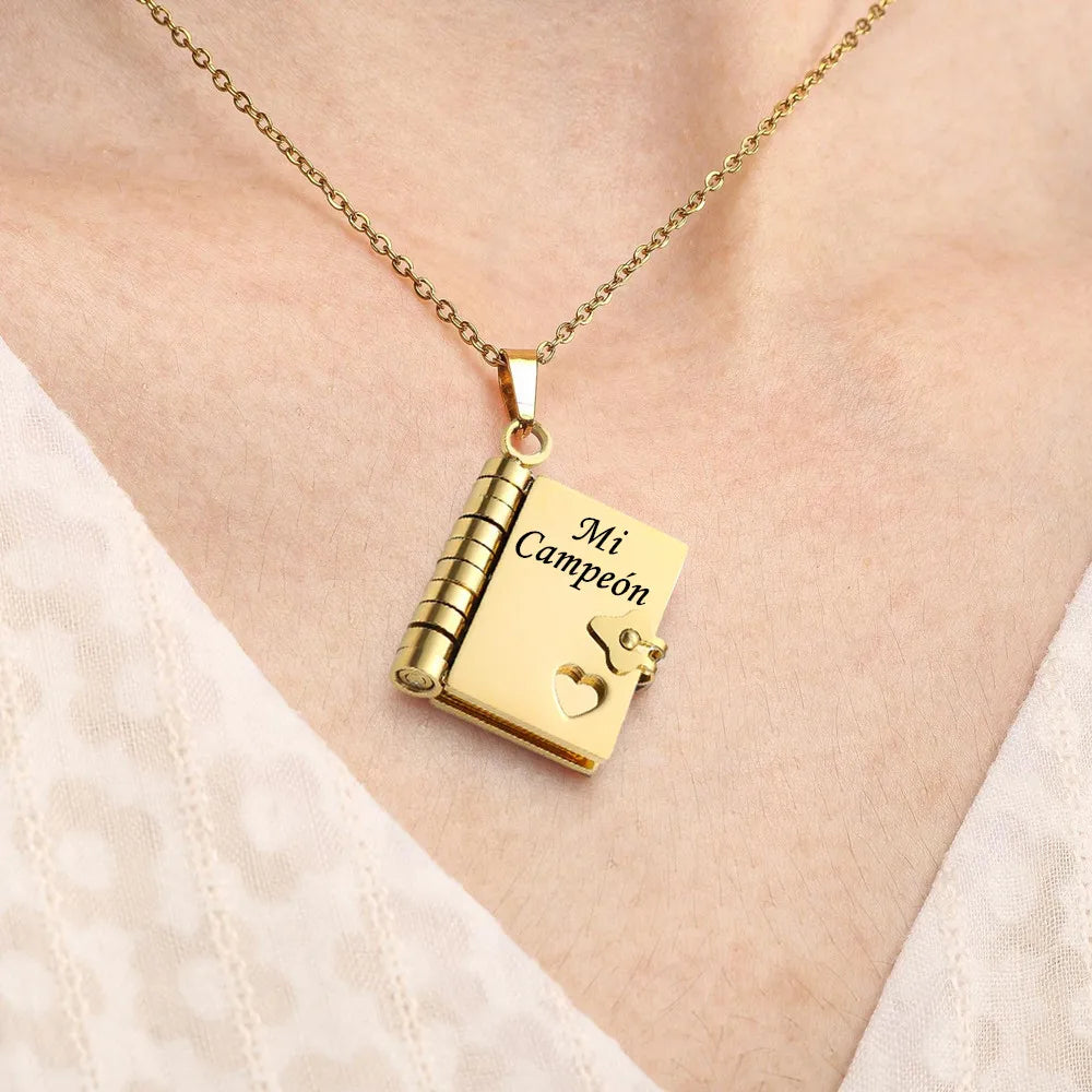 Openable Book Spanish Mi Campeón Son Necklace Mi Pequeña Estrella Daughter Necklaces My Little Star Choker Birthday