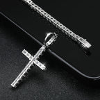 KNOBSPIN Full Moissanite Tennis Necklace with Pendant 925 Sterling Sliver Plated 18k Chain for Man Sparkling HipHop Party Jewely