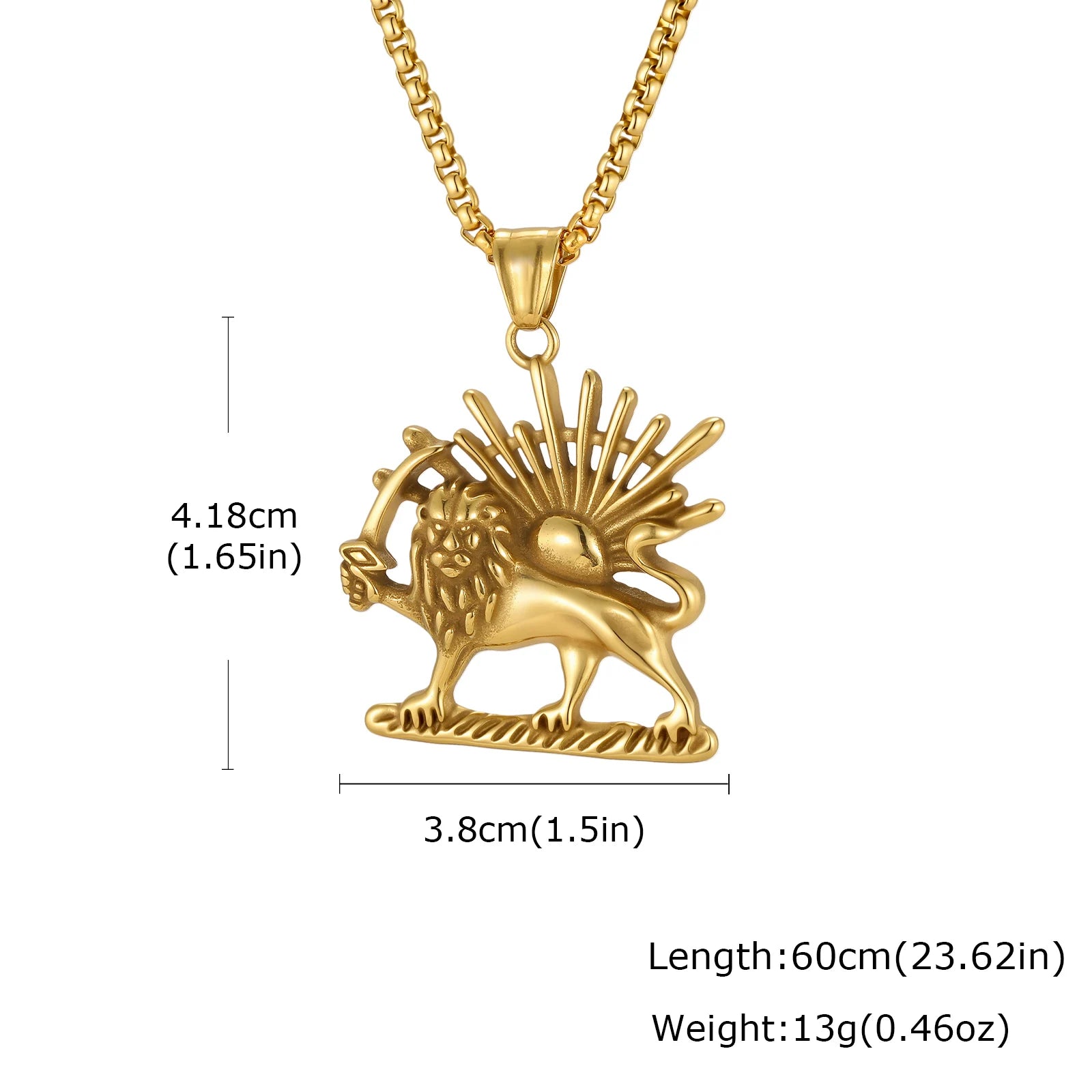 Persian Lion and Sun Pendant — Stainless Steel