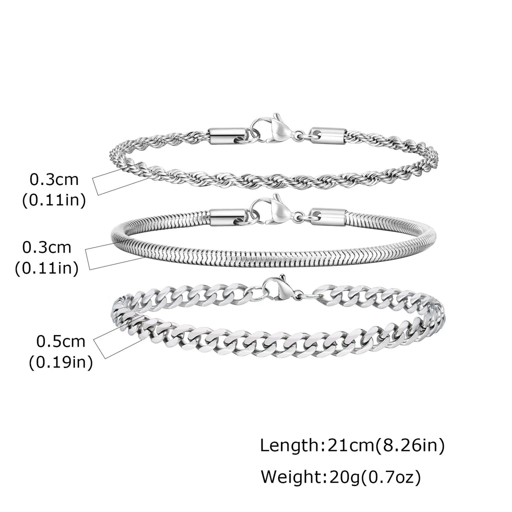 2/3pcs Stainless Steel Cross Cuban Bracelets for Men Waterproof Non Fading Twist Chain Bracelet Simple Fashion Jewelry
