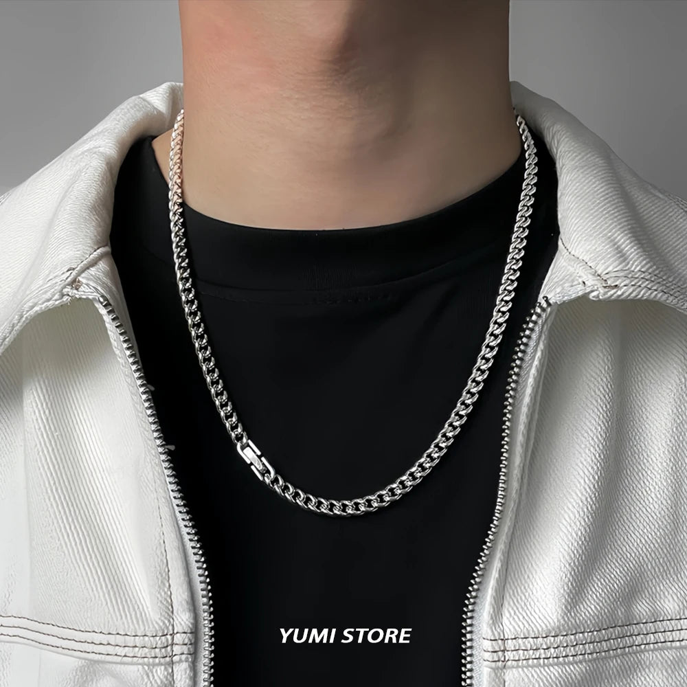 Hip Hop Buckle Cuban Necklace For Man Woman Non Fading Titanium Steel Clavicle Chain Streetwear New Couple Grunge Jewelry Gift