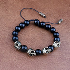 Trendy Agate Skull Bracelet Men's Vintage Adjustable Tiger's eye Bracelets Male Punk Hip Hop Charm Jewelry