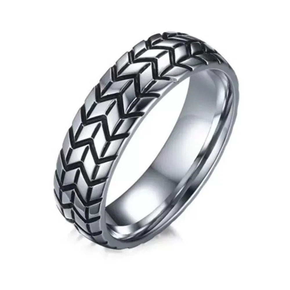 New Simple Fashion Tire Niche Geometric Ring Hip Hop Punk Retro Personality Creative Trend Striped Finger Ring Gift