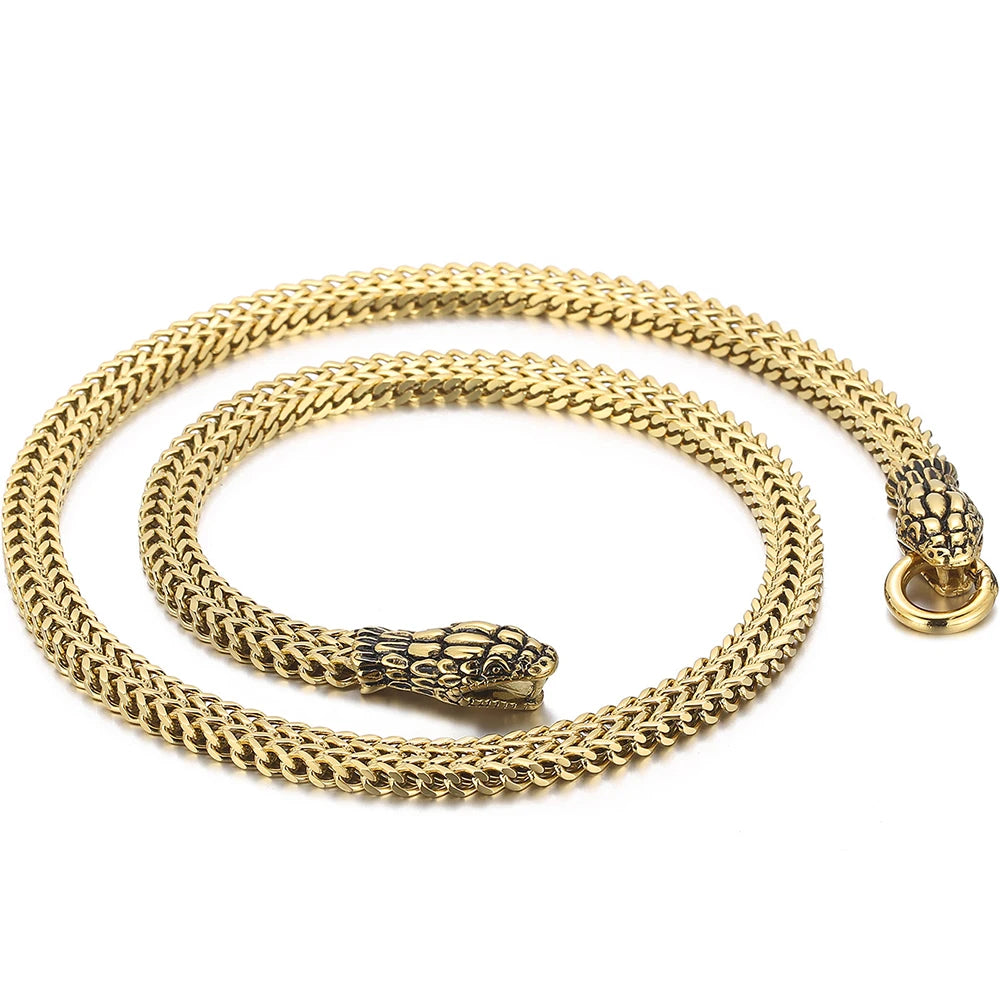 8MM Curb Link Chain Men's Neck Necklaces for Men Gothic Stainless Steel Snake Style Male Man Necklace 60CM Long Viking