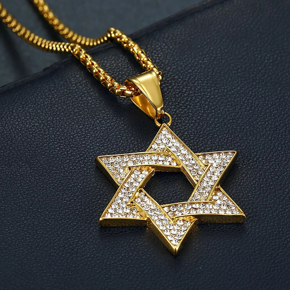 Jewish Star of David Pendant Necklaces Male Gold Color Stainless Steel Hexagram Necklace for Men/Women Jewelry Birthday
