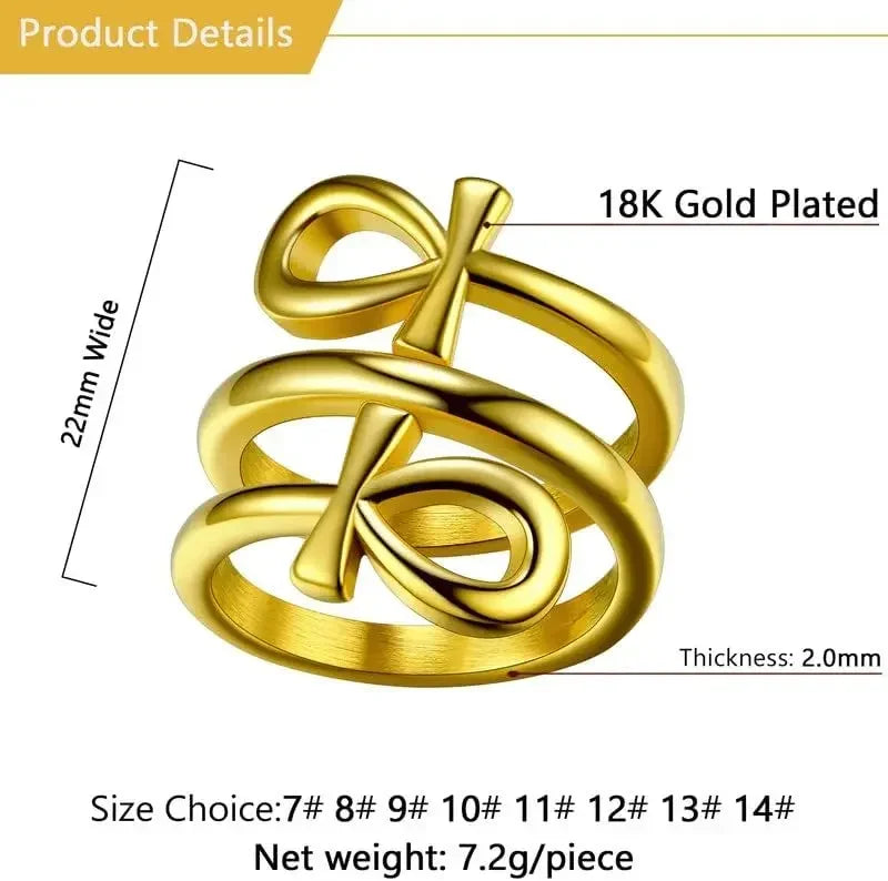 Ankh Cross Ring Layered Wrap Key of Life — Stainless Steel