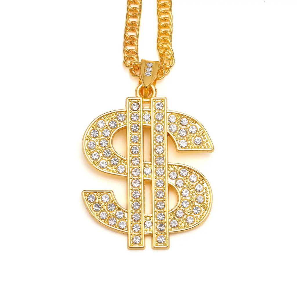 Gold Dollar Sign Cuban Chain Necklace