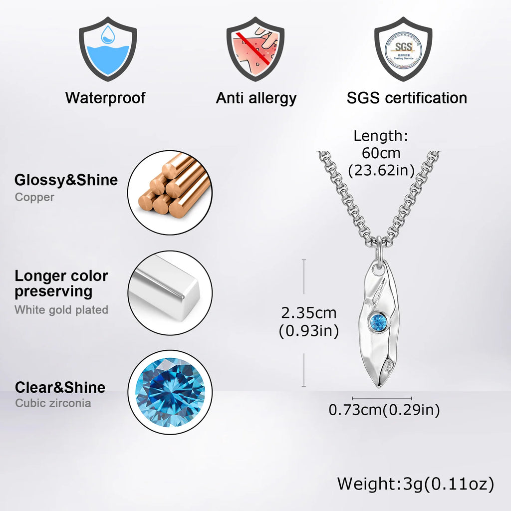 Blue Stone Pendant Necklace — Stainless Steel