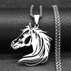 Black Horse Head Pendant Necklace — Stainless Steel
