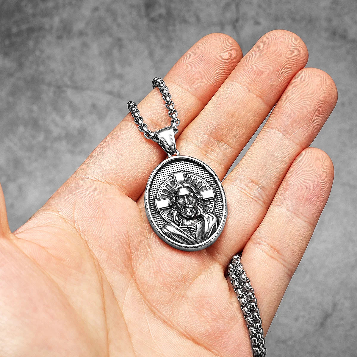 Cross Jesus Pendant Necklace — Stainless Steel