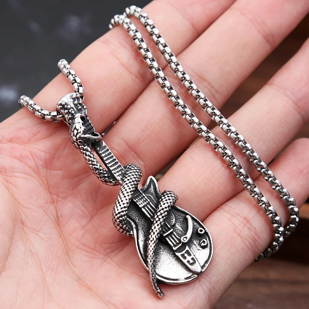 Guitar Steel Pendant Retro Snake 316L