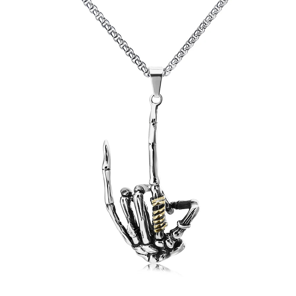 Skull Rock Hand Pendant — Stainless Steel
