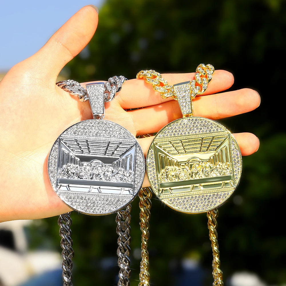New Last Supper Pendant Cuban Chain Necklace With 14mm Iced Out Chain Fashion Hip Hop Men Charm Pendant Tennis