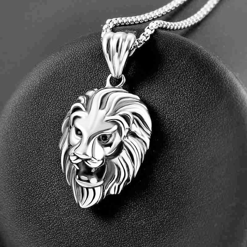 Punk Hip Hop Men Necklace Animal Lion Head Pendant Necklace New Fashion Metal Sliding Pendant Necklace Accessories