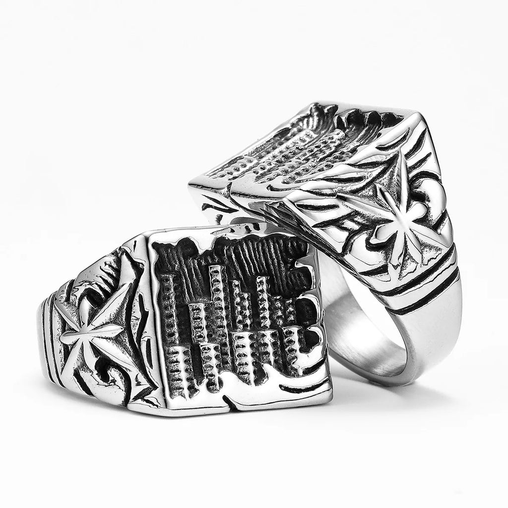 City Carving Ring Stainless Steel Minimal