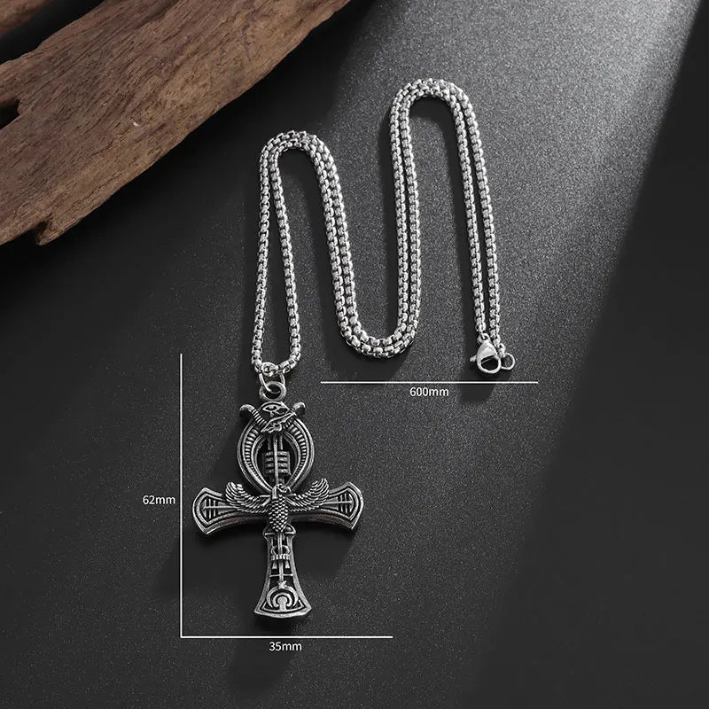 Vintage Egyptian Key of Life Ankh Cross Pendant Horus Patronus Necklace Men's Fashion Pharaoh Amulet Jewelry