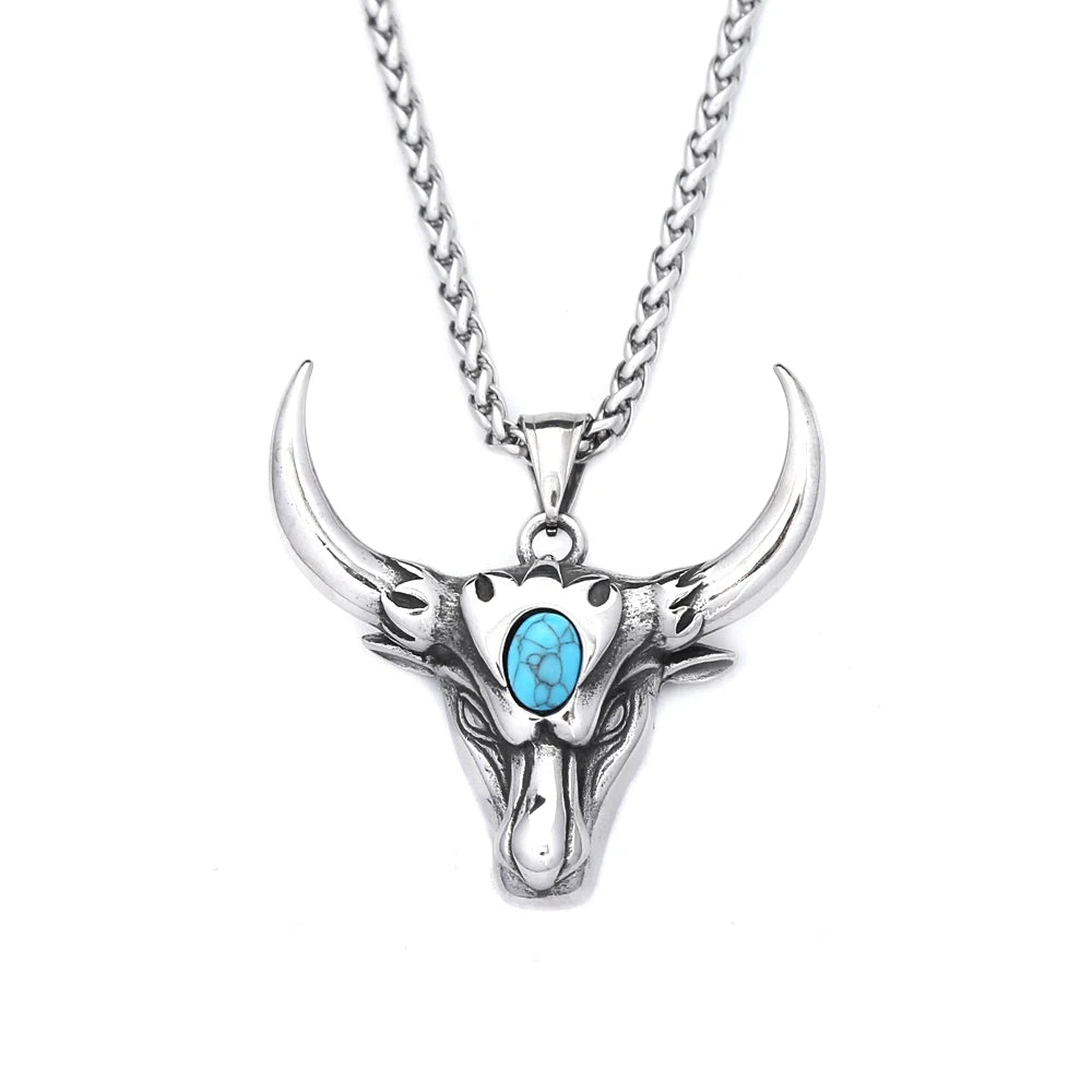 Vintage 316L Stainless Steel Bull Head Pendant Necklace For Men Women Hip Hop Fashion Animal Punk Jewelry Amulet Gifts